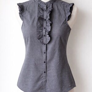 Tommy Hilfiger Charcoal Ruffle Front Blouse